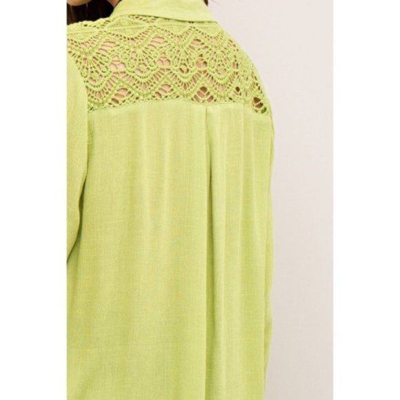 Entro | Vetiver Lace Up Crochet Back Top Lime Green New Crinkle Hi Low Medium - Picture 9 of 13